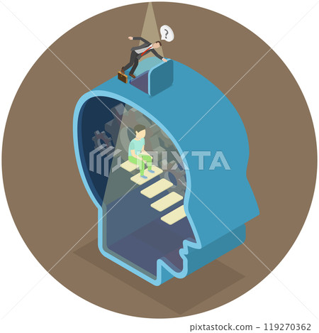 3D Isometric Flat  Illustration of Child Subconscious Mind, Mental Health Problems 119270362