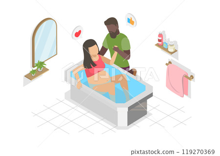 3D Isometric Flat  Illustration of Childbirth, Giving Birth at Home 119270369