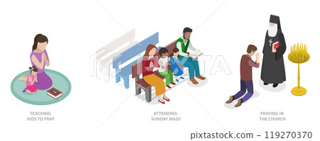 3D Isometric Flat  Illustration of Christian Rituals, Faith in the Higher Power 119270370