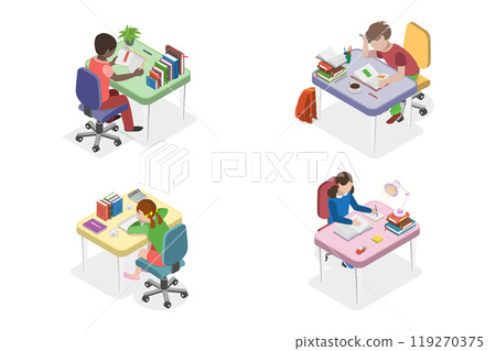 3D Isometric Flat Set of Children Study , Learning Process 3D Isometric Flat Set of Children Study , Learning Process 119270375