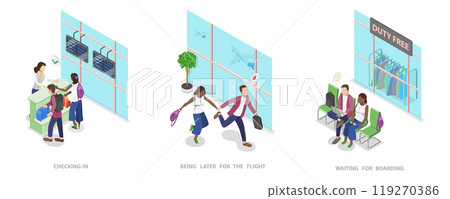 3D Isometric Flat  Illustration of Traveling By Plane, Holiday Trip 119270386