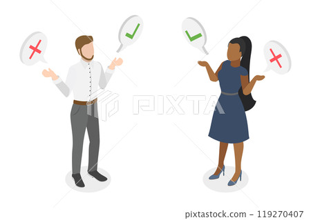 3D Isometric Flat  Illustration of Making Decision, Frustrated Person Have a Dilemma 119270407