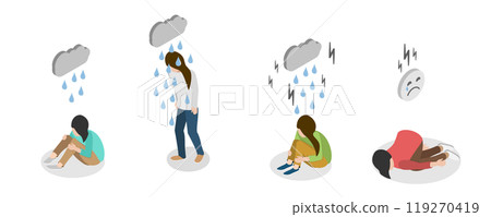 3D Isometric Flat  Illustration of Emotional Mental Disorder, Psychotherapy and Psychological Support 119270419