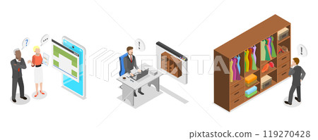 3D Isometric Flat  Illustration of Walk-in Closet, Wardrobe Room 119270428