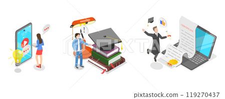 3D Isometric Flat  Illustration of Education, Student Learning Process 119270437