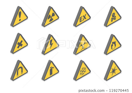3D Isometric Flat Set of Warning Signs, Safety and Caution Tags 3D Isometric Flat Set of Warning Signs, Safety and Caution Tags 119270445