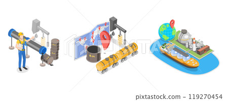 3D Isometric Flat  Illustration of Oil Transporting, Petroleum Industry 119270454