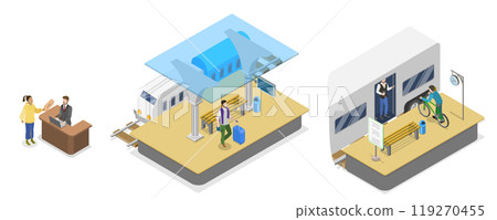 3D Isometric Flat Illustration of Railway Station , Train Platform 3D Isometric Flat Illustration of Railway Station , Train Platform 119270455