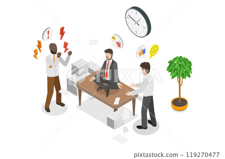 3D Isometric Flat  Illustration of Professional Stress Management, Resolving Business Issue 119270477