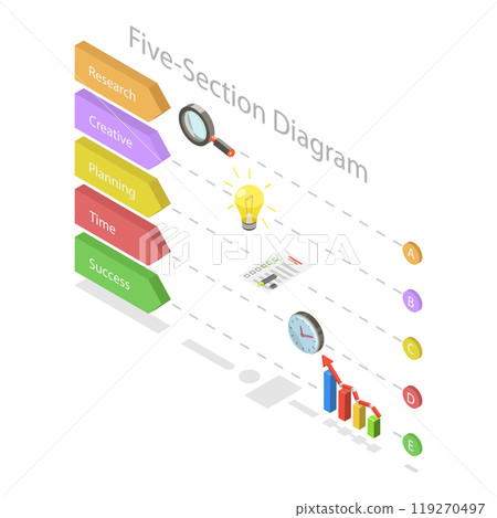 3D Isometric Flat  Illustration of Five Section Infographic Diagram, Business Process Template 119270497