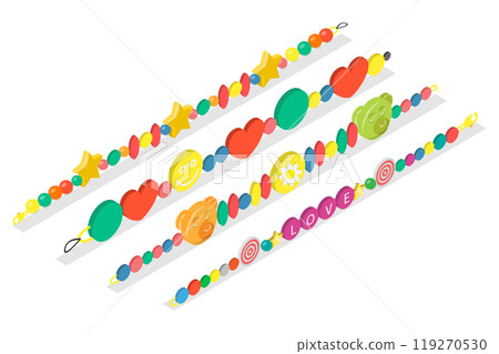 3D Isometric Flat  Illustration of Various Bracelets , Kidcore Jewelry 119270530