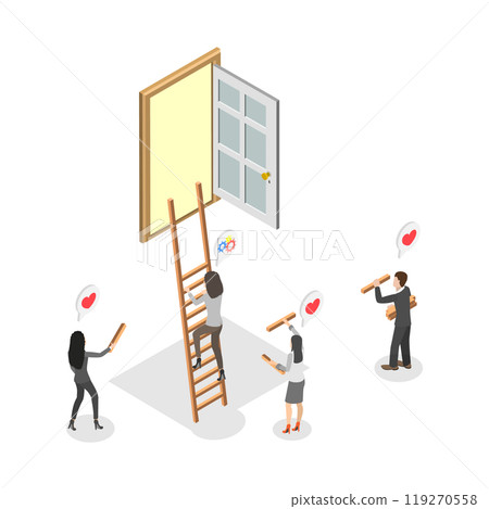 3D Isometric Flat  Illustration of Ladder To Success, Career Cevelopment, Finance Achievement 119270558