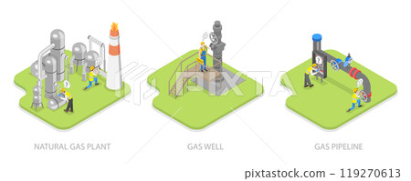 3D Isometric Flat Illustration of Natural Gas Extraction, Getting Fossil Energy 3D Isometric Flat Illustration of Natural Gas Extraction, Getting Fossil Energy 119270613