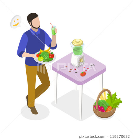 3D Isometric Flat Illustration of Vegan Lifestyle, Healthy Diet to Get Rid of Toxins and Excess Weight 3D Isometric Flat Illustration of Vegan Lifestyle, Healthy Diet to Get Rid of Toxins and Excess Weight 119270622