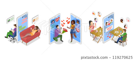3D Isometric Flat  Illustration of Dating App, Virtual Relationship 3D Isometric Flat  Illustration of Dating App, Virtual Relationship 119270625