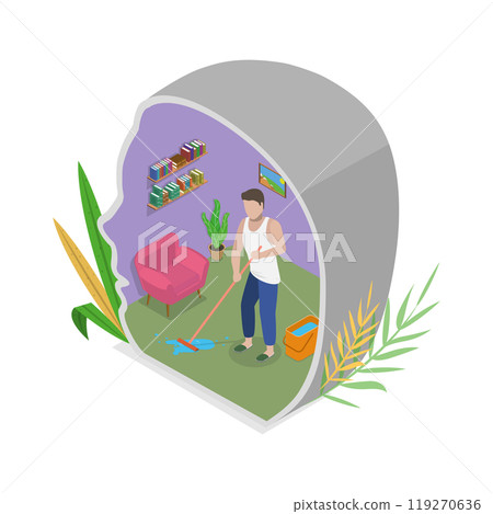 3D Isometric Flat  Illustration of Brain Detox and Purification, Mind Decluttering 119270636