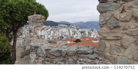 Kavala city in northern Greece, Macedonia region. Picture of the old city, harbour and antique fortres 119270752