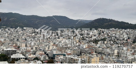 Kavala city in northern Greece, Macedonia region. Picture of the old city, harbour and antique fortres 119270757