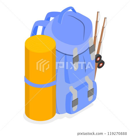 3D Isometric Flat  Set of Traveler Camp Knapsacks. Item 1 119270888