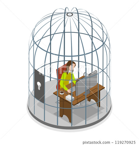 3D Isometric Flat  Illustration of Man and Woman In Birdcage. Item 1 119270925