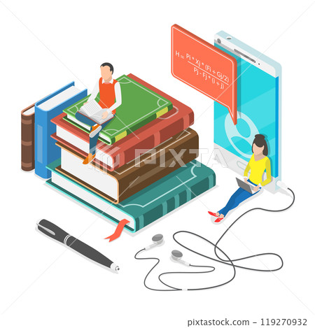 3D Isometric Flat  Illustration of Hybrid or Blended Learning. Item 3 119270932