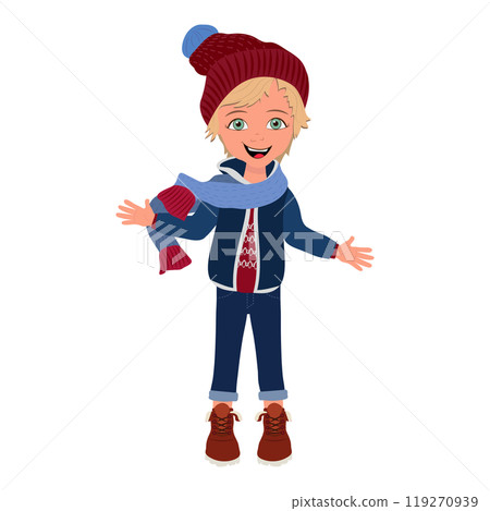 Flat  Illustration of Kid Boy Wearing Winter Clothes. Item 5 119270939