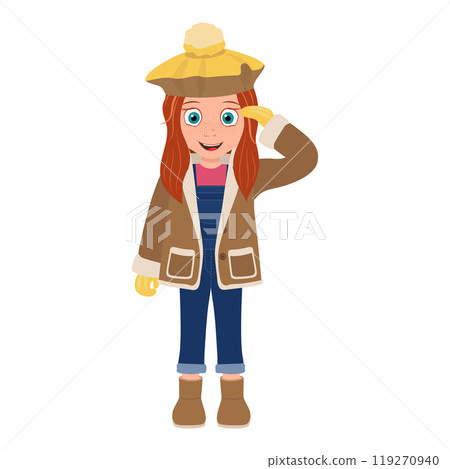 Flat  Illustration of Kid Girl Wearing Winter Clothes. Item 5 119270940
