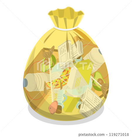 3D Isometric Flat Illustration of Transparent Trash Bags. Item 4 3D Isometric Flat Illustration of Transparent Trash Bags. Item 4 119271018