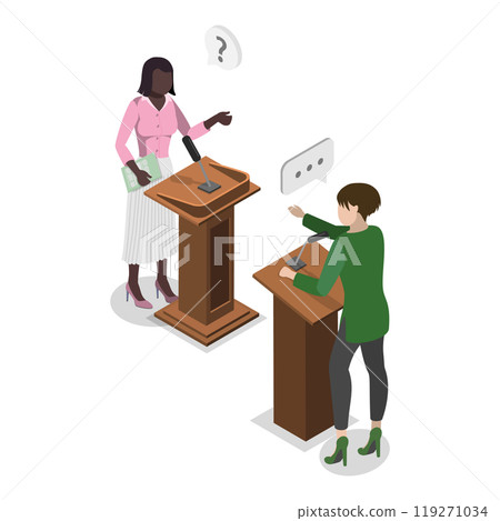 3D Isometric Flat Illustration of Political Debates. Item 2 3D Isometric Flat Illustration of Political Debates. Item 2 119271034