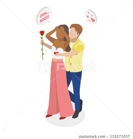 3D Isometric Flat  Illustration of Marriage Proposal Rejection. Item 1 119271037