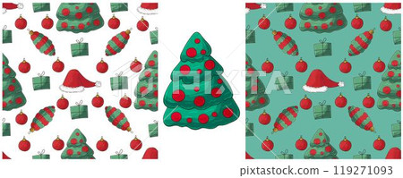 Christmas holidays. Set Seamless patterns in hand draw style Christmas holidays. Set Seamless patterns in hand draw style 119271093