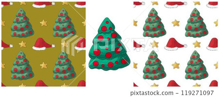 Christmas holidays. Set Seamless patterns in hand draw style 119271097
