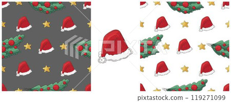 Christmas holidays. Set Seamless patterns in hand draw style 119271099