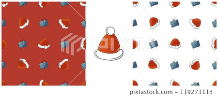 Christmas holidays. Set Seamless patterns in hand draw style 119271113