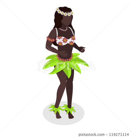 3D Isometric Flat  Set of Hawaiian Dancers. Item 1 119271114