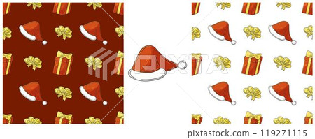 Christmas holidays. Set Seamless patterns in hand draw style 119271115