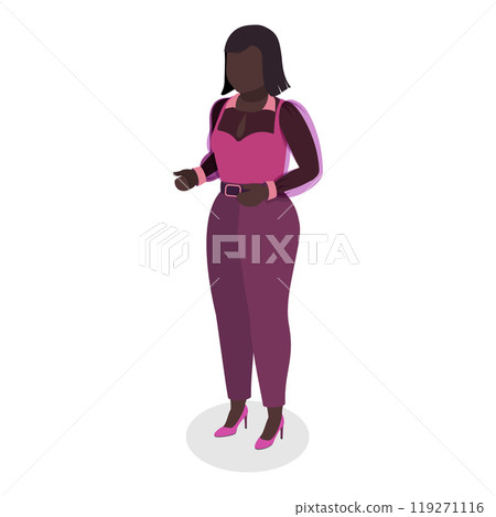 3D Isometric Flat  Set of Plus Size Style Girls. Item 1 119271116