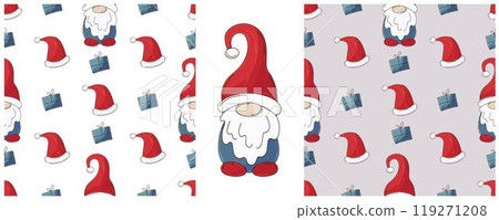 Christmas holidays. Set Seamless patterns in hand draw style Christmas holidays. Set Seamless patterns in hand draw style 119271208