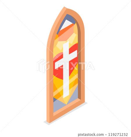 3D Isometric Flat  Set of Church Stained Arched Windows. Item 4 119271232