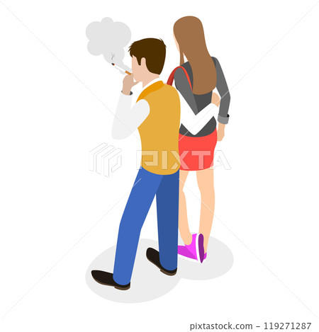 3D Isometric Flat  Set of Smoking People. Item 2 119271287