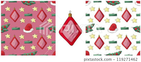 Christmas holidays. Set Seamless patterns in hand draw style Christmas holidays. Set Seamless patterns in hand draw style 119271462
