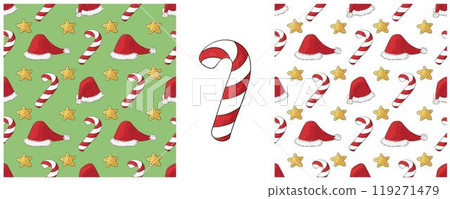 Christmas holidays. Set Seamless patterns in hand draw style 119271479