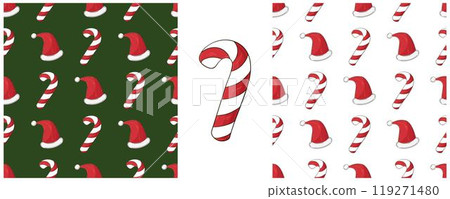 Christmas holidays. Set Seamless patterns in hand draw style Christmas holidays. Set Seamless patterns in hand draw style 119271480