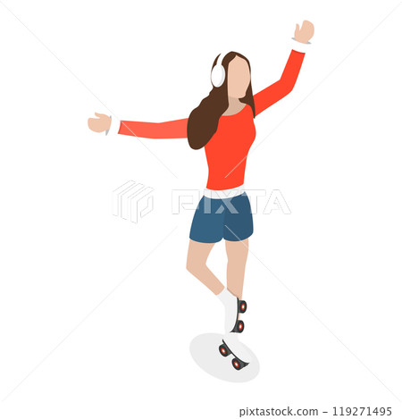 3D Isometric Flat Set of Roller Skating Girls. Item 4 3D Isometric Flat Set of Roller Skating Girls. Item 4 119271495
