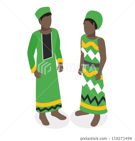 3D Isometric Flat Set of African Outfit. Item 1 3D Isometric Flat Set of African Outfit. Item 1 119271499