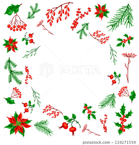 Background with winter plants. Merry Christmas and Happy New Year decoration. Background with winter plants. Merry Christmas and Happy New Year decoration. 119271559