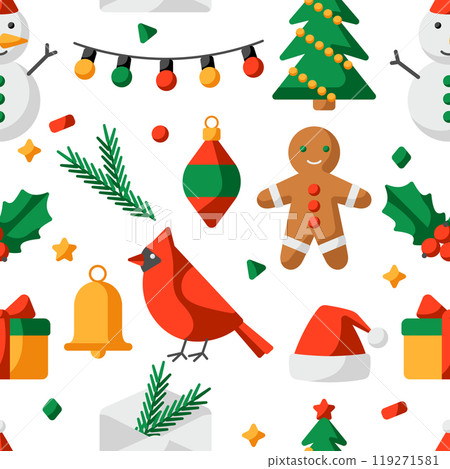Merry Christmas pattern. Holiday background in cartoon style. Merry Christmas pattern. Holiday background in cartoon style. 119271581