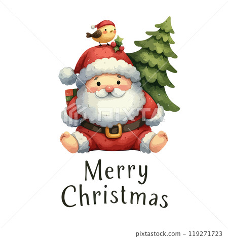 Merry Christmas watercolor card with cute Santa Claus. 119271723