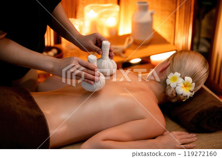 Hot herbal ball spa massage body treatment. Quiescent Hot herbal ball spa massage body treatment. Quiescent 119272160