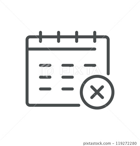 Calendar Icon with Cross Symbol for Event Cancellation, Task Removal, and Schedule Adjustment. Editable Line Vector Calendar Design. 119272280